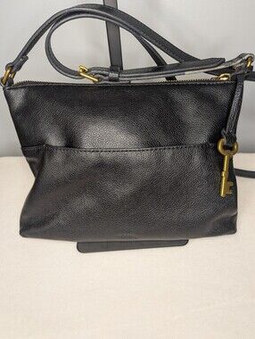 Fossil Black Pebbled Leather Crossbody Brass Key